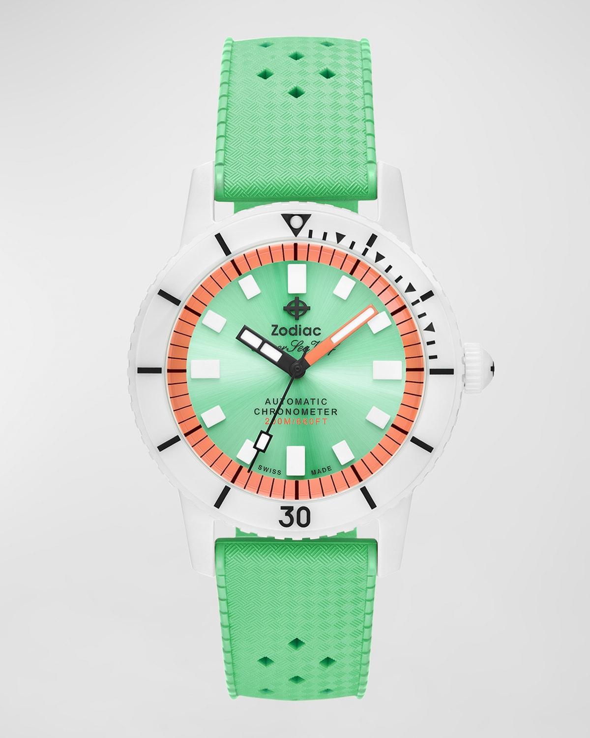 Mens Super Sea Wolf Ceramic Compression Automatic Green Rubber Strap Watch, 41mm Product Image