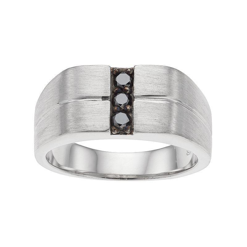 Mens Brushed Sterling Silver 1/4 Carat T.W. Black Diamond Ring Product Image