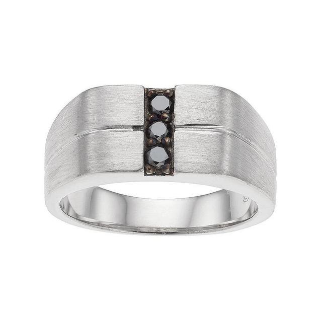 Mens Brushed Sterling Silver 1/4 Carat T.W. Black Diamond Ring Product Image