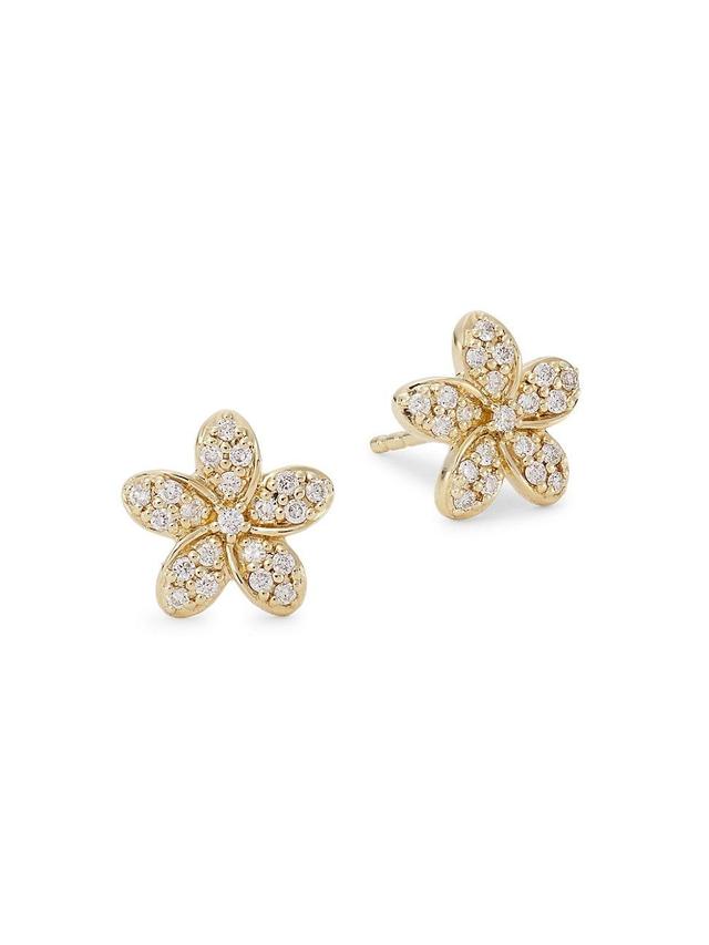 14K Yellow Gold & Diamond Plumeria Stud Earrings Product Image