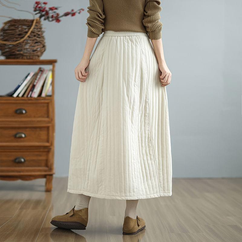 Elastic Waist Plain Padded Midi A-Line Skirt Product Image