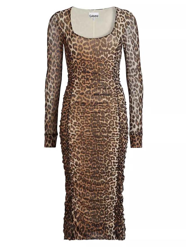 Leopard Printed Mesh Midi-Dress Product Image