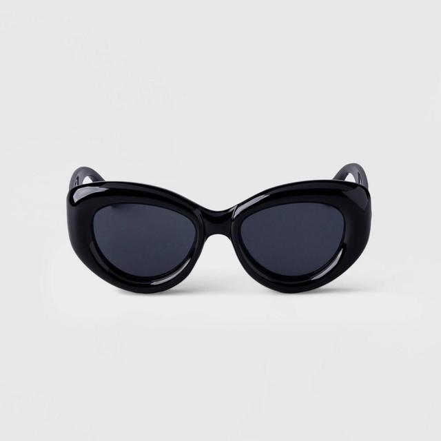 Womens Bubble Round Cateye Sunglasses - A New Day Black Product Image