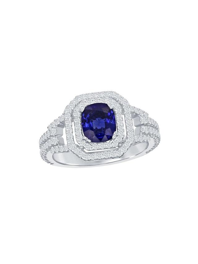 Womens 18K White Gold, Sapphire & 0.63 TCW Diamond Linear Ring Product Image