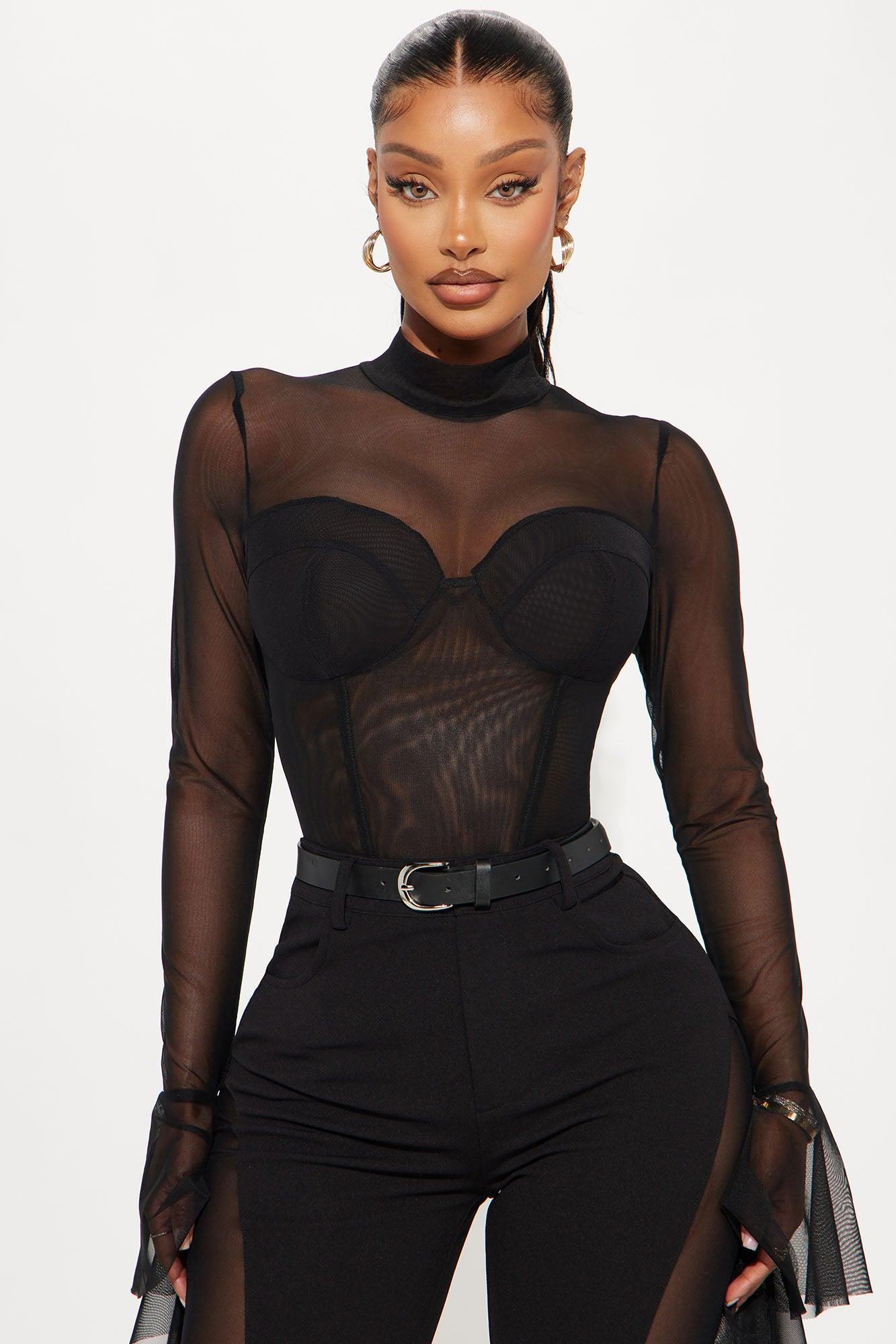 On The List Ruffle Bodysuit - Black Product Image