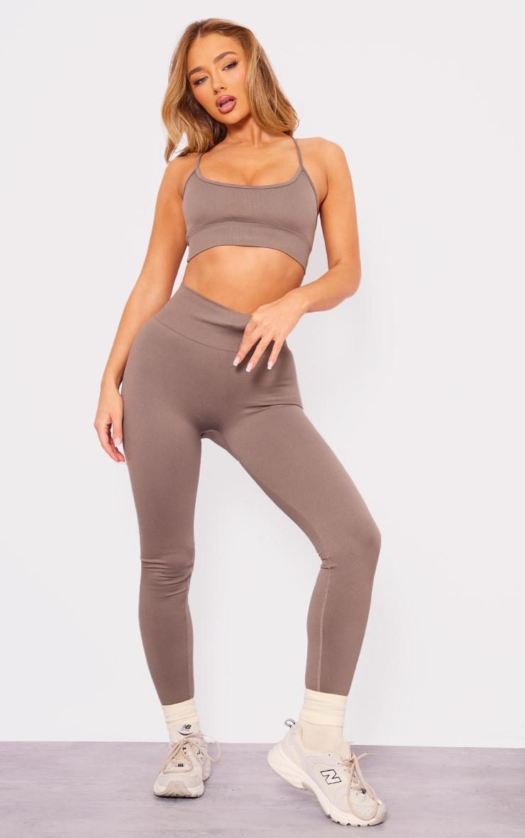 Taupe Basic Seamless Padded Gym Sports Bra Product Image