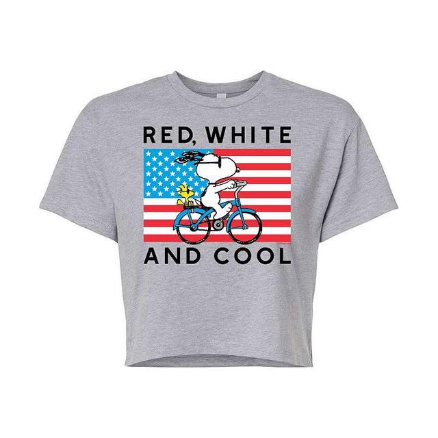 Juniors Peanuts Bike Riding Snoopy Red, White & Cool Cropped Tee, Girls Product Image