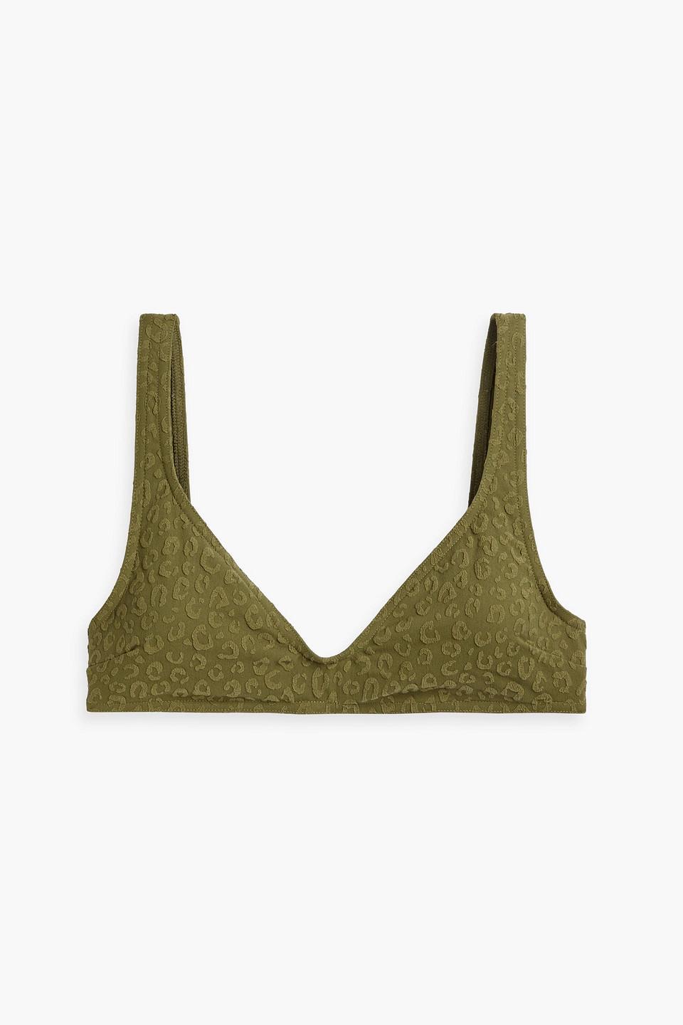 Separates Stretch-jacquard Bikini Top In Army Green Product Image