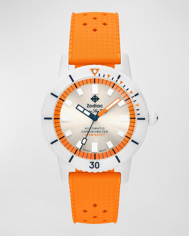 Mens Super Sea Wolf Ceramic Compression Automatic Orange Rubber Strap Watch, 41mm Product Image