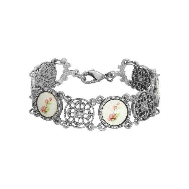 1928 Silver Tone Round Multi-Loop Filigree Bracelet, Womens, Pink Product Image