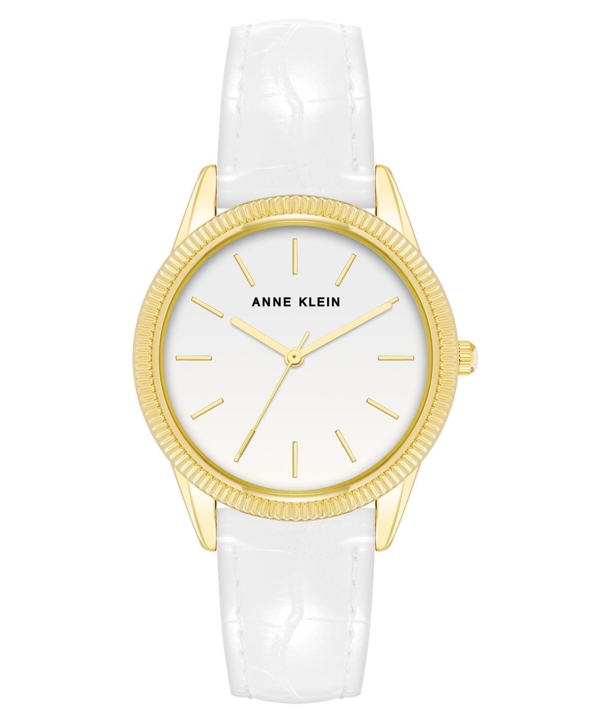 Anne Klein Womens Three Hand Quartz Round White Polyurethane Faux Leather Band Watch, 36mm Product Image