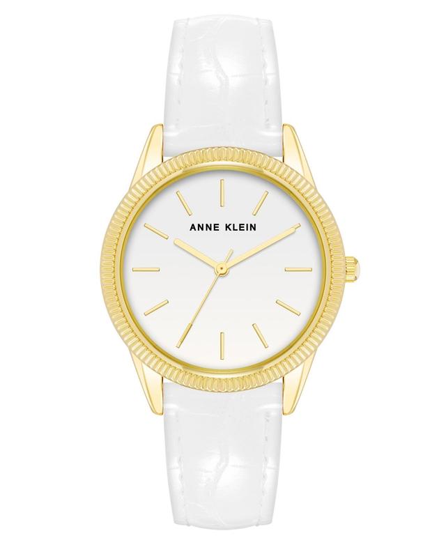 Anne Klein Womens Three Hand Quartz Round White Polyurethane Faux Leather Band Watch, 36mm Product Image