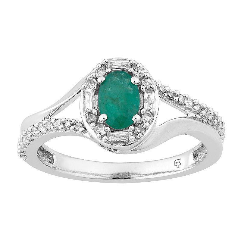 10k White Gold Emerald & 1/4 Carat T.W. Diamond Oval Halo Ring, Womens 10k Whgold Product Image