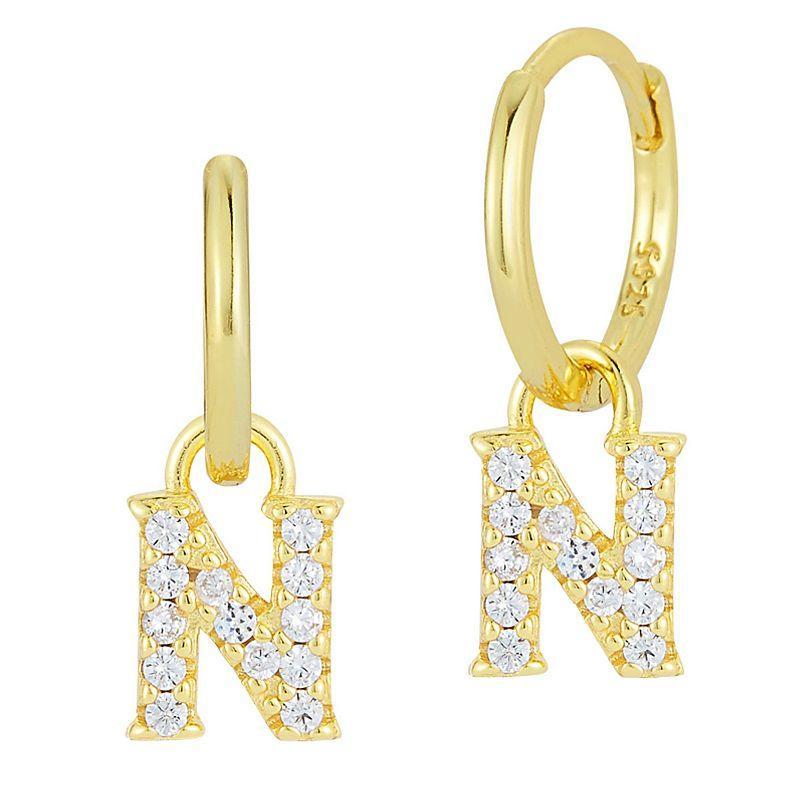 Sunkissed Sterling Cubic Zirconia 14k Gold Plated Initial Drop Earrings, Womens Product Image