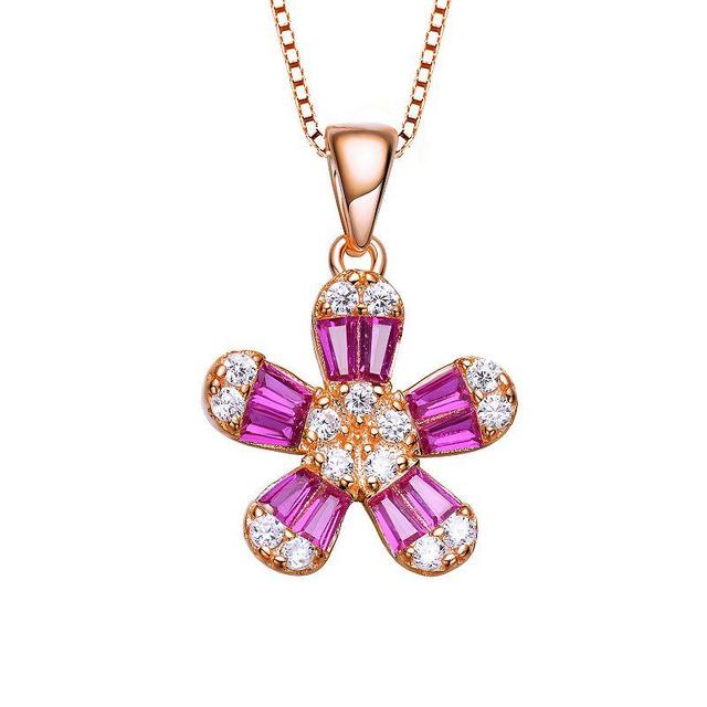 Sterling Silver Cubic Zirconia Flower Pendant Necklace, Womens Pink Tone Product Image