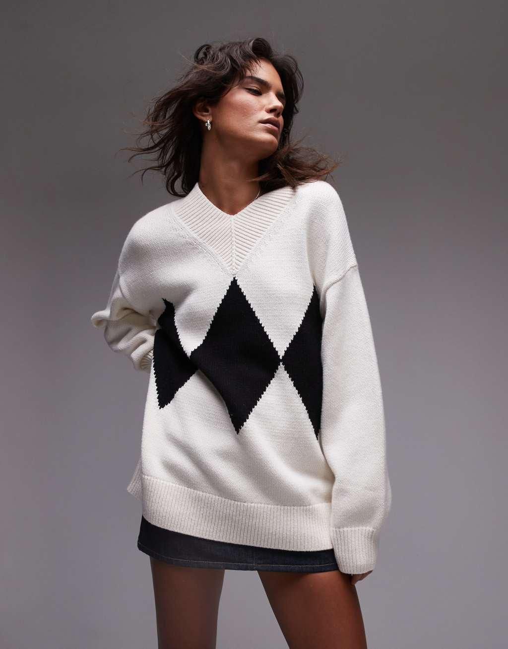 ARKET knit oversized sweater with mono diamond pattern Product Image