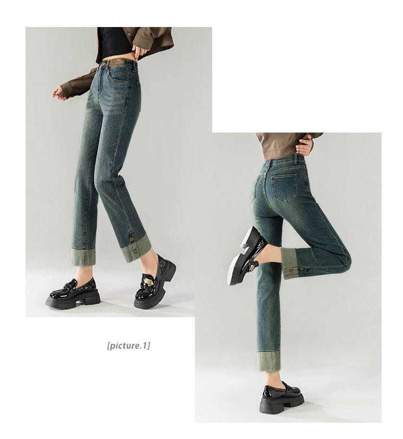 High Rise Washed Cropped Straight Leg Jeans Product Image