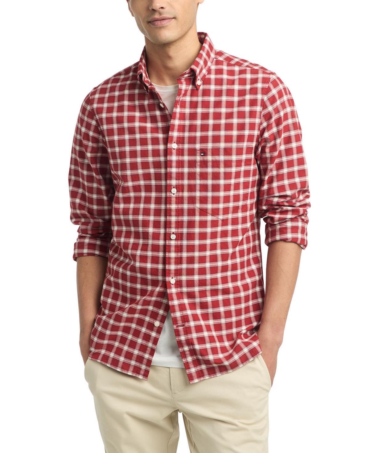 Tommy Hilfiger Mens Slim Fit Blur Check Long Sleeve Button-Down Oxford Shirt Product Image