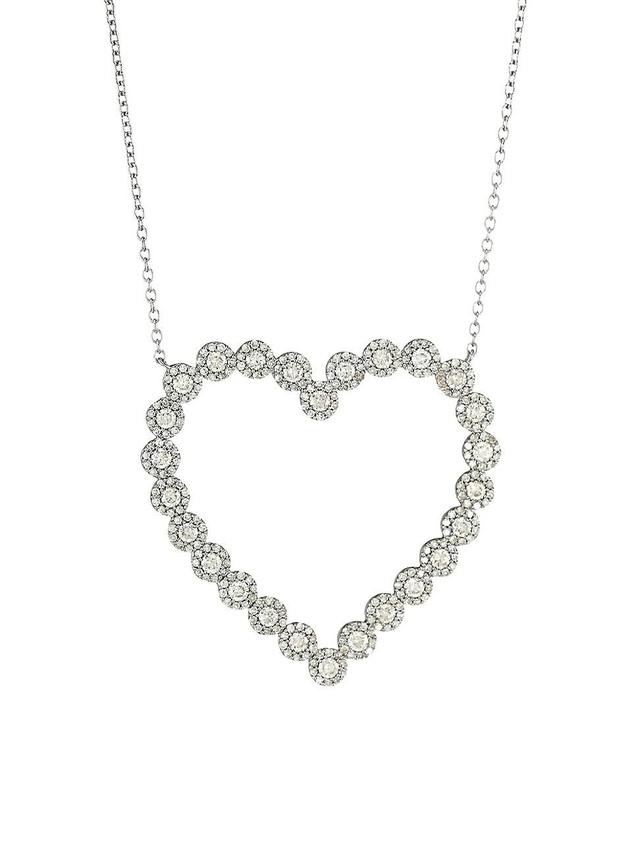 Womens Black Rhodium-Plated Silver & Diamond Cluster Open Heart Pendant Necklace Product Image