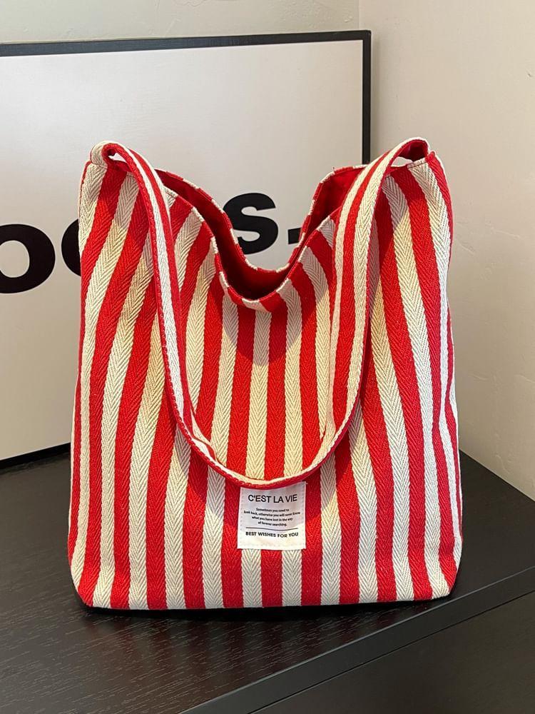 Striped Lettering Tote Bag Product Image