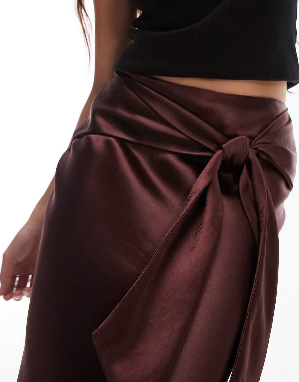 Topshop Tie Front Circle Satin skirt Product Image