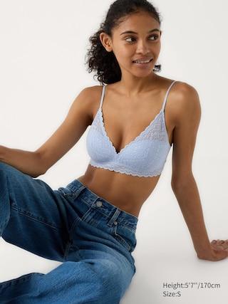 Womens Wireless Bra Stretch Lace Light Blue Medium UNIQLO US Product Image