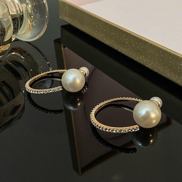 Faux Pearl Rhinestone Open Hoop Earring Product Image