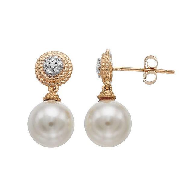 14k Gold Freshwater Cultured Pearl & Diamond Accent Drop Earrings, Womens, White Product Image