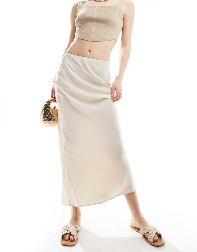 ASOS DESIGN satin bias cut maxi skirt in oyster Product Image