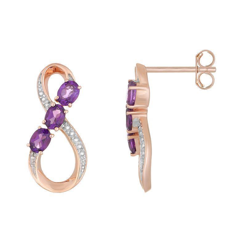 Gemminded 18k Rose Gold Plated Sterling Silver & Amethyst Figure-Eight Drop Earrings, Womens, Pink Tone Product Image