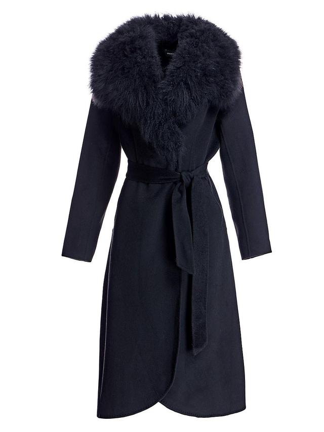 Womens Cashmere Belted Fur Trim Coat Product Image