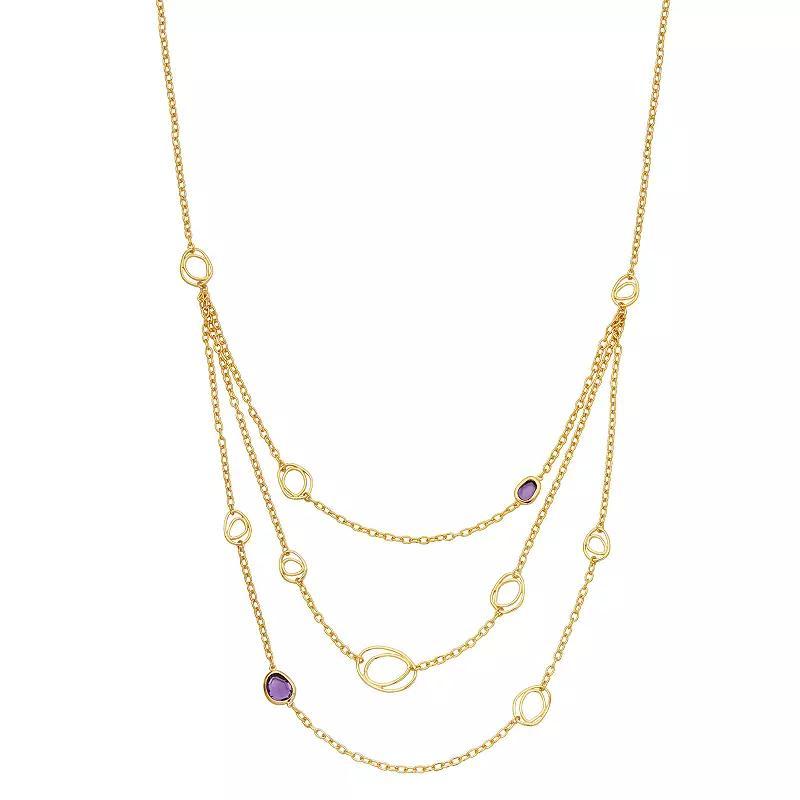 18k Gold Over Silver Genuine Amethyst Geometric Layered Necklace, Womens Gold Tone Product Image