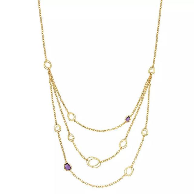 18k Gold Over Silver Genuine Amethyst Geometric Layered Necklace, Womens Gold Tone Product Image