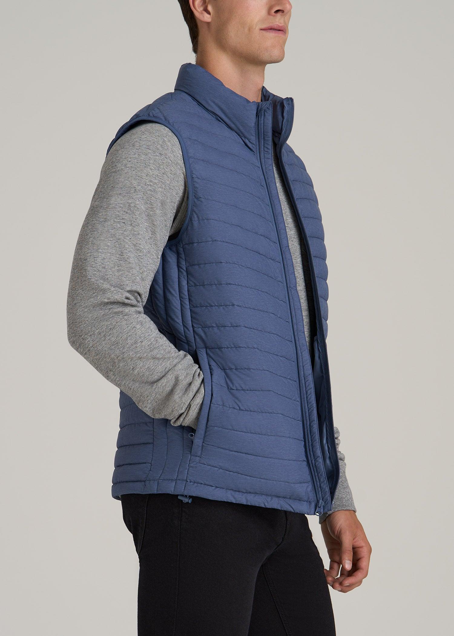 Tall Men's Packable Puffer Vest in Steel Blue Male Product Image