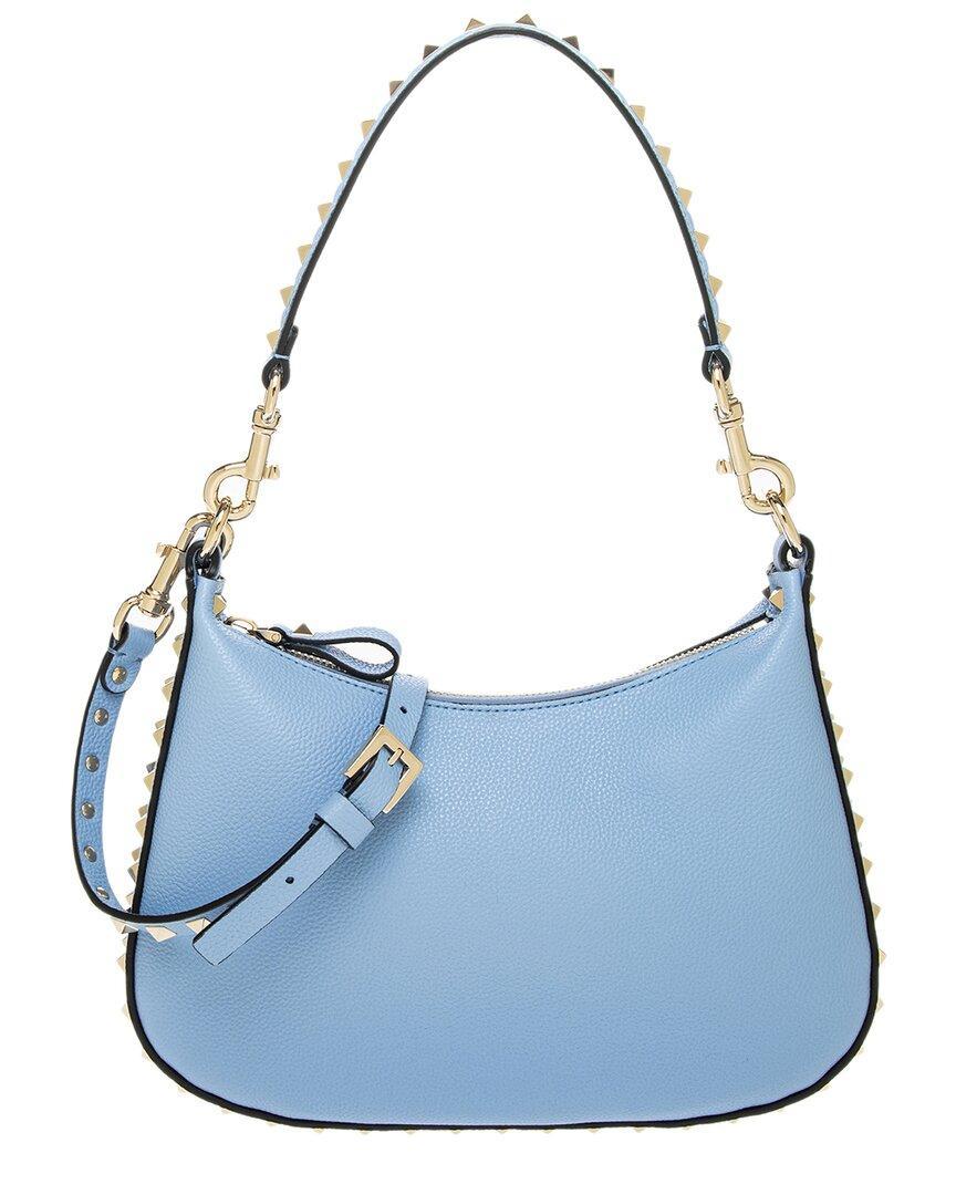 VALENTINO GARAVANI Rockstud Leather Small Hobo Bag In Blue Product Image