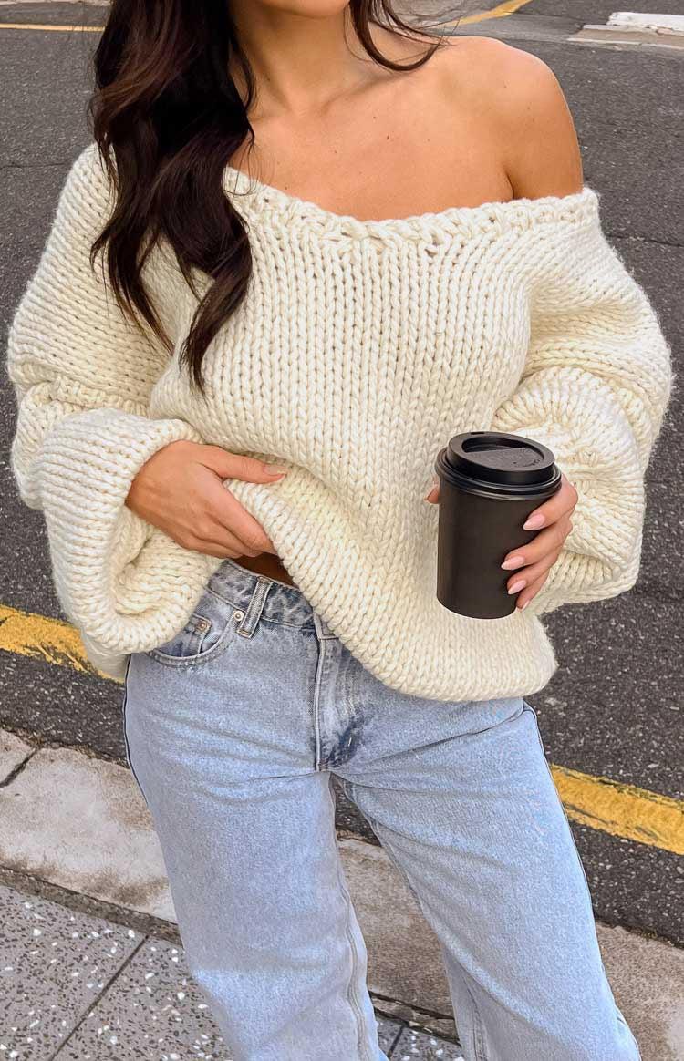 Delvey Cream Chunky Knit Sweater Product Image