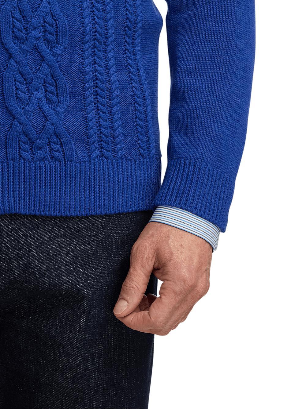 Cotton Cable Full Zip Mock Neck Sweater - Cobalt Product Image