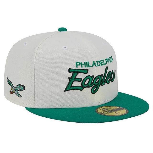 Mens New Era Cream/Kelly Green Philadelphia Eagles Historic Script 59FIFTY Fitted Hat Product Image