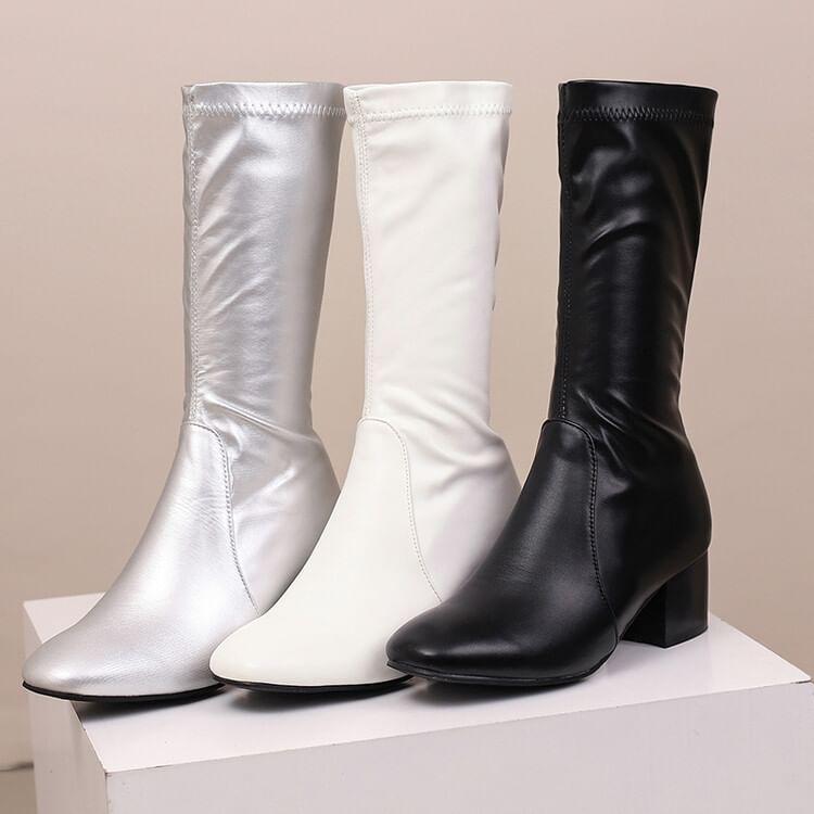 Block Heel Faux Leather Mid Calf Boots product image