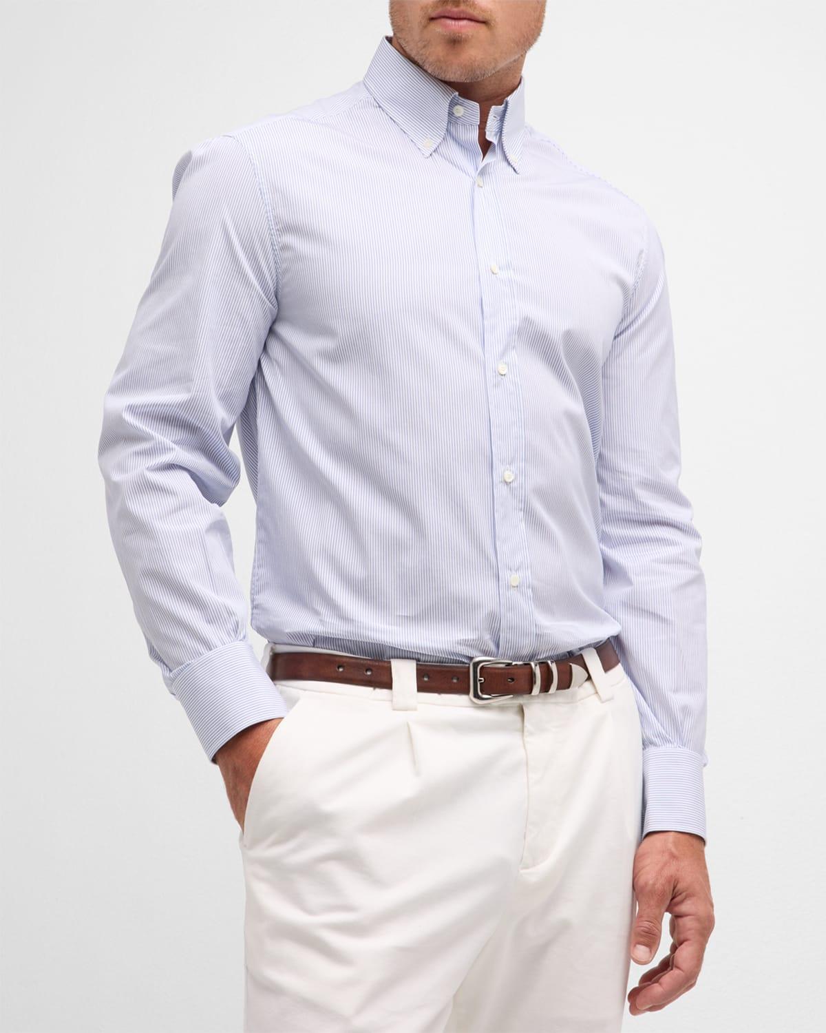 Mens Cotton Micro-Stripe Sport Shirt Product Image