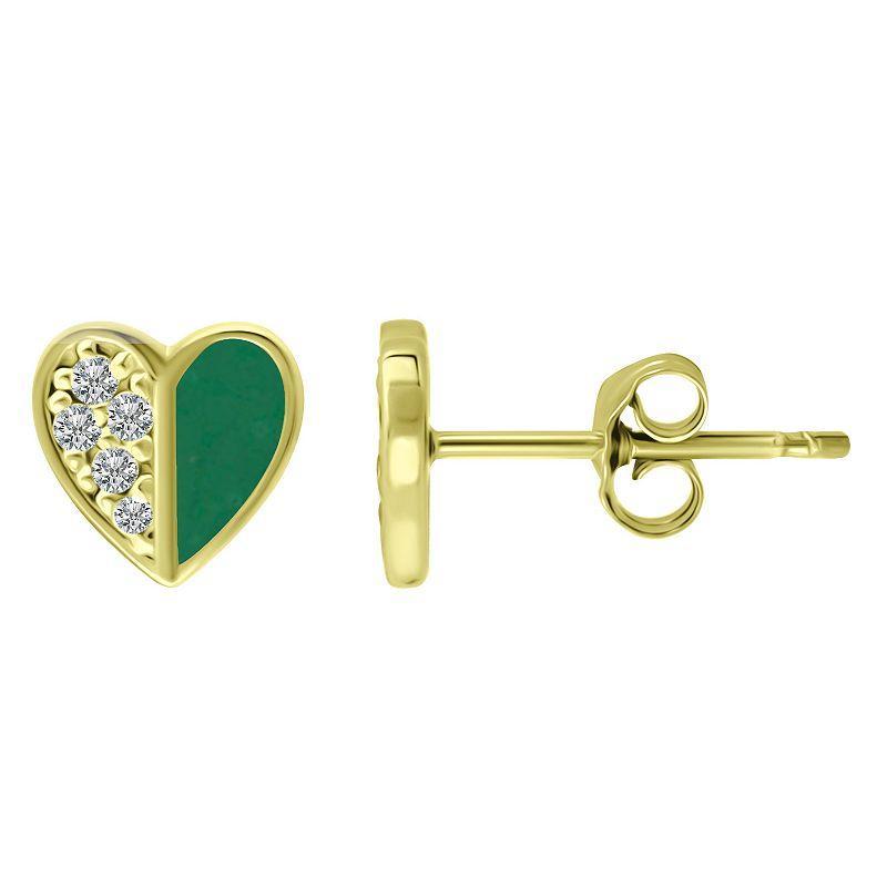 Aleure Precioso Sterling Silver Enamel & Cubic Zirconia Heart Stud Earrings, Womens, Green Product Image