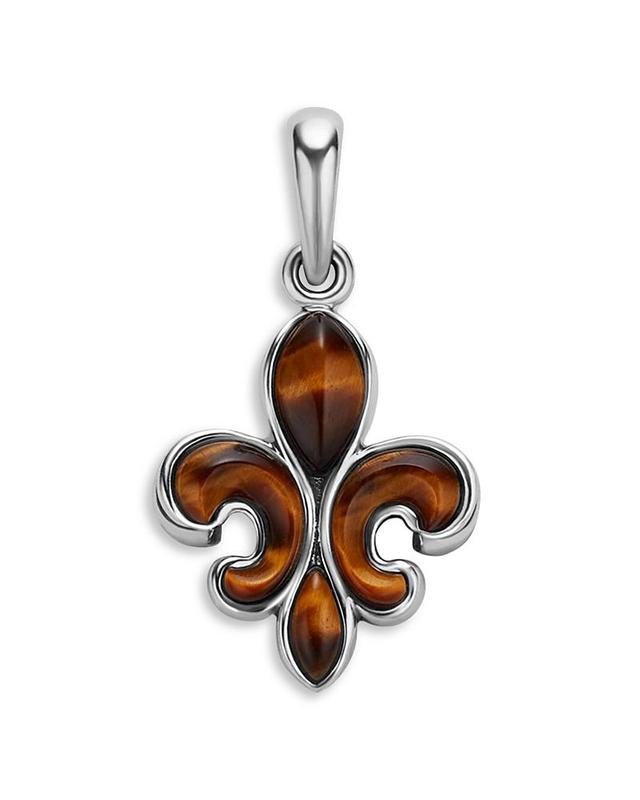 Lagos Mens Sterling Silver Anthem Tiger Eye Fleur de Lis Pendant - 100% Exclusive Product Image