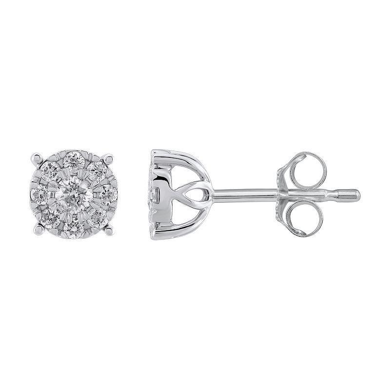 Yours and Mined 10k White Gold 1/2 Carat T.W. Diamond Cluster Stud Earrings, Womens Product Image