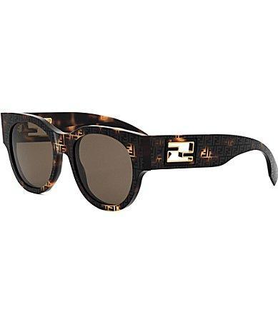 FENDI Womens Baguette 53mm FF Havana Round Sunglasses - Shiny FF Havana Product Image