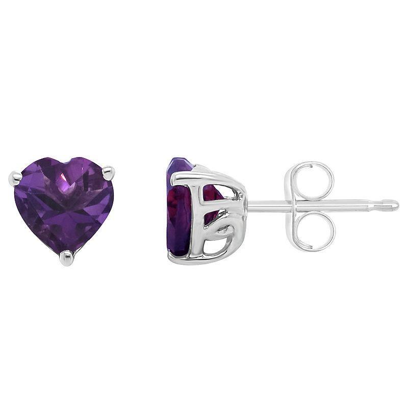 Alyson Layne Sterling Silver Amethyst Heart Stud Earrings, Womens Product Image