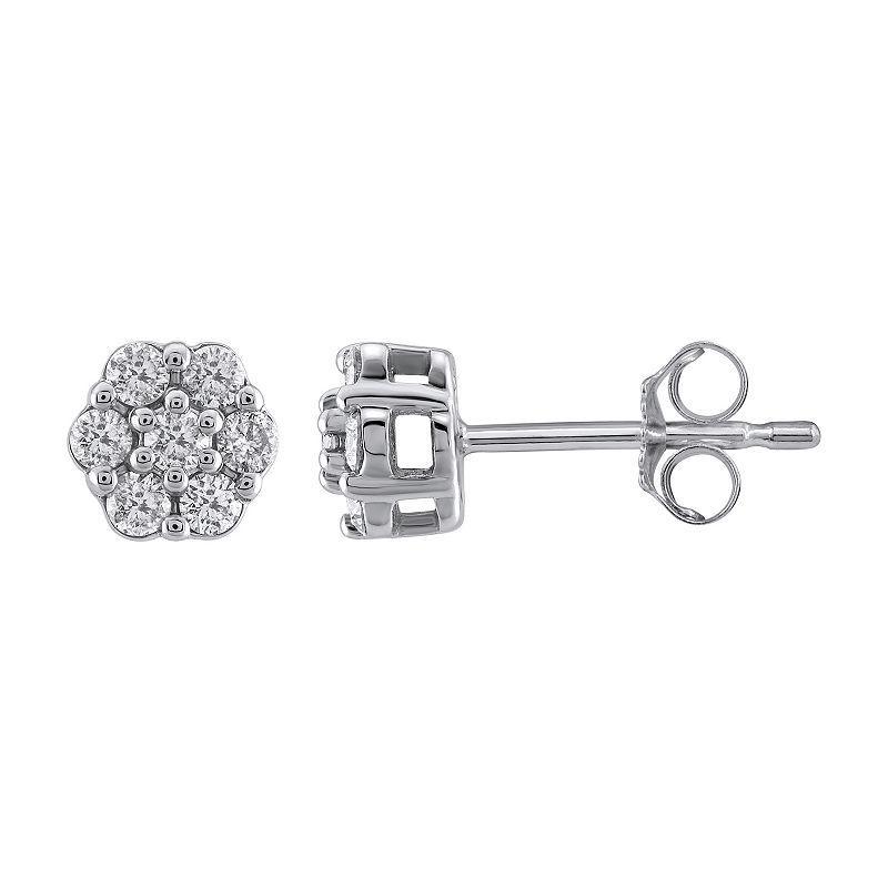 Yours and Mined 10k White Gold 1/4 Carat T.W. Diamond Cluster Stud Earrings, Womens, 10k Gold Product Image