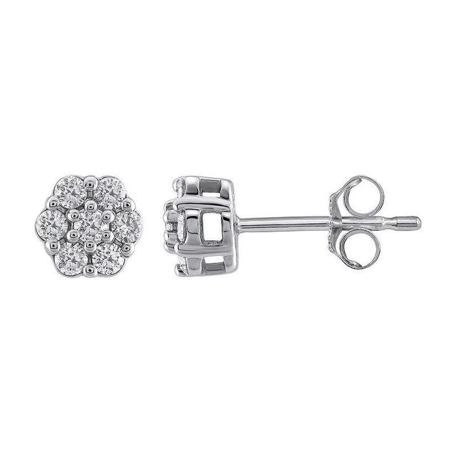 Yours and Mined 10k White Gold 1/4 Carat T.W. Diamond Cluster Stud Earrings, Womens Product Image