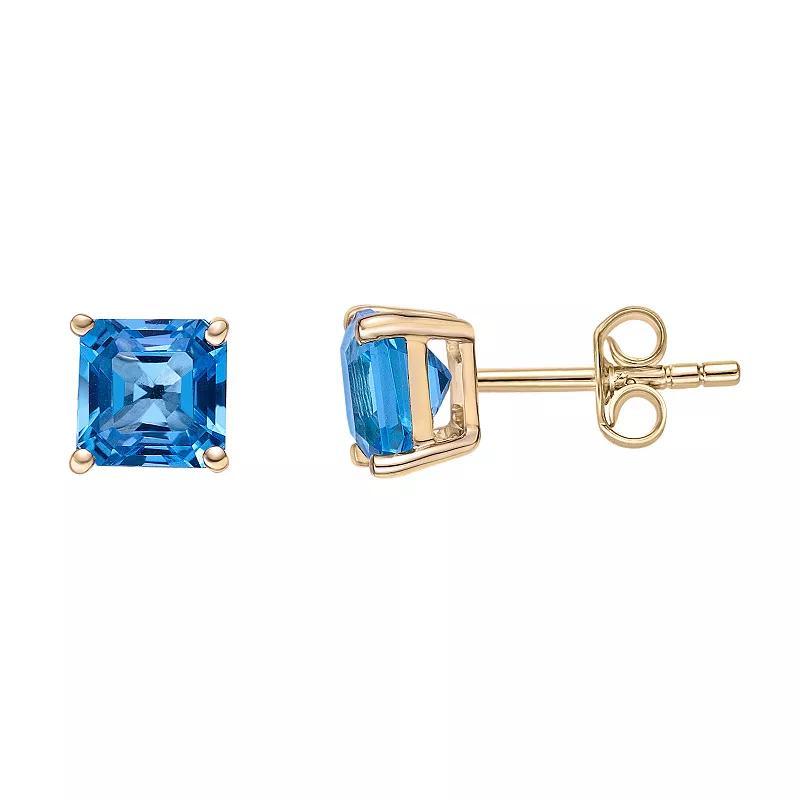 Gemminded 10k Gold ISQA Blue Topaz Square Stud Earrings, Womens Product Image