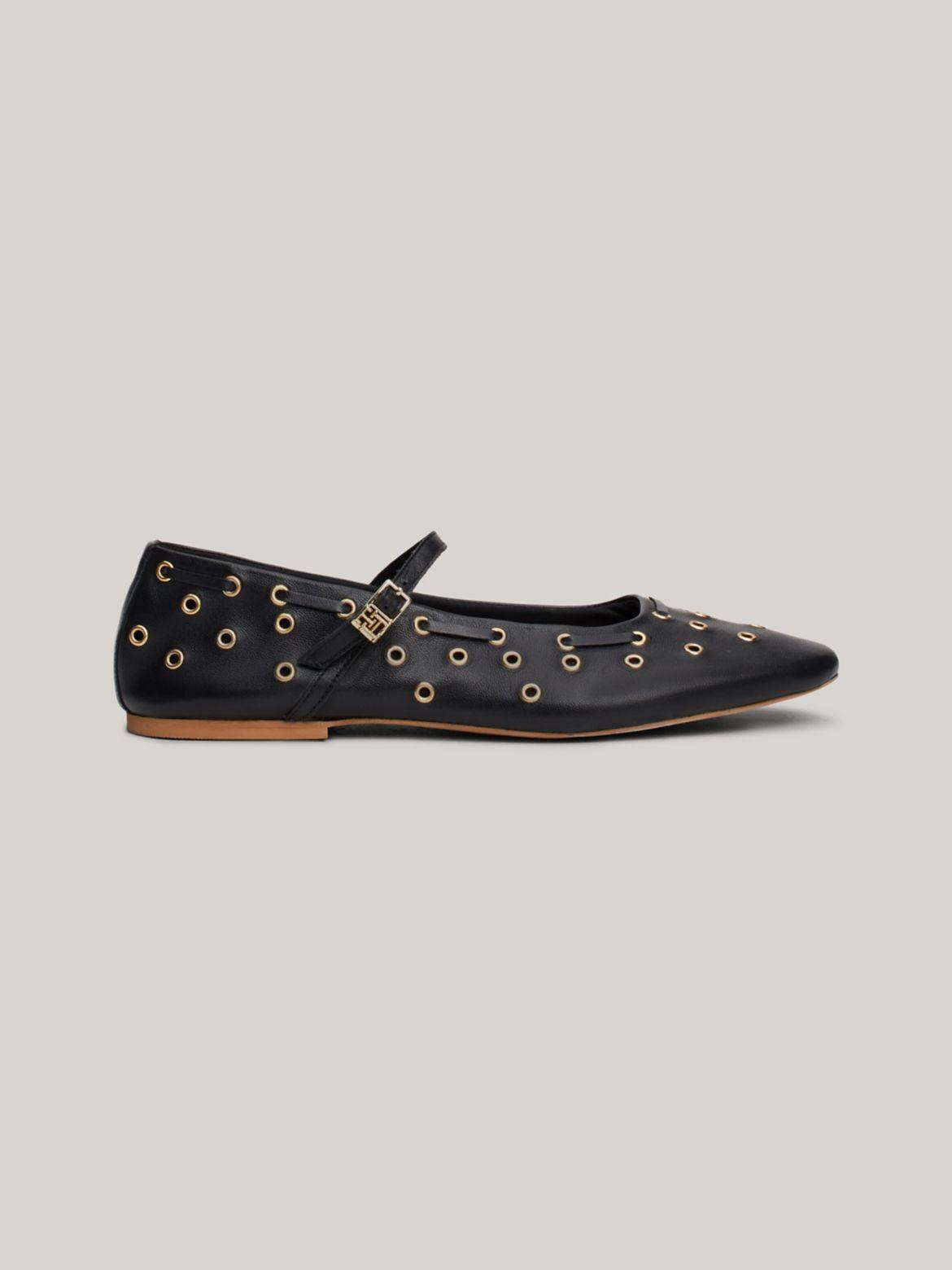 Tommy Hilfiger Women's Eyelet Leather Mary Jane Ballerina Flat - Black - US 10 / EU 42 Product Image