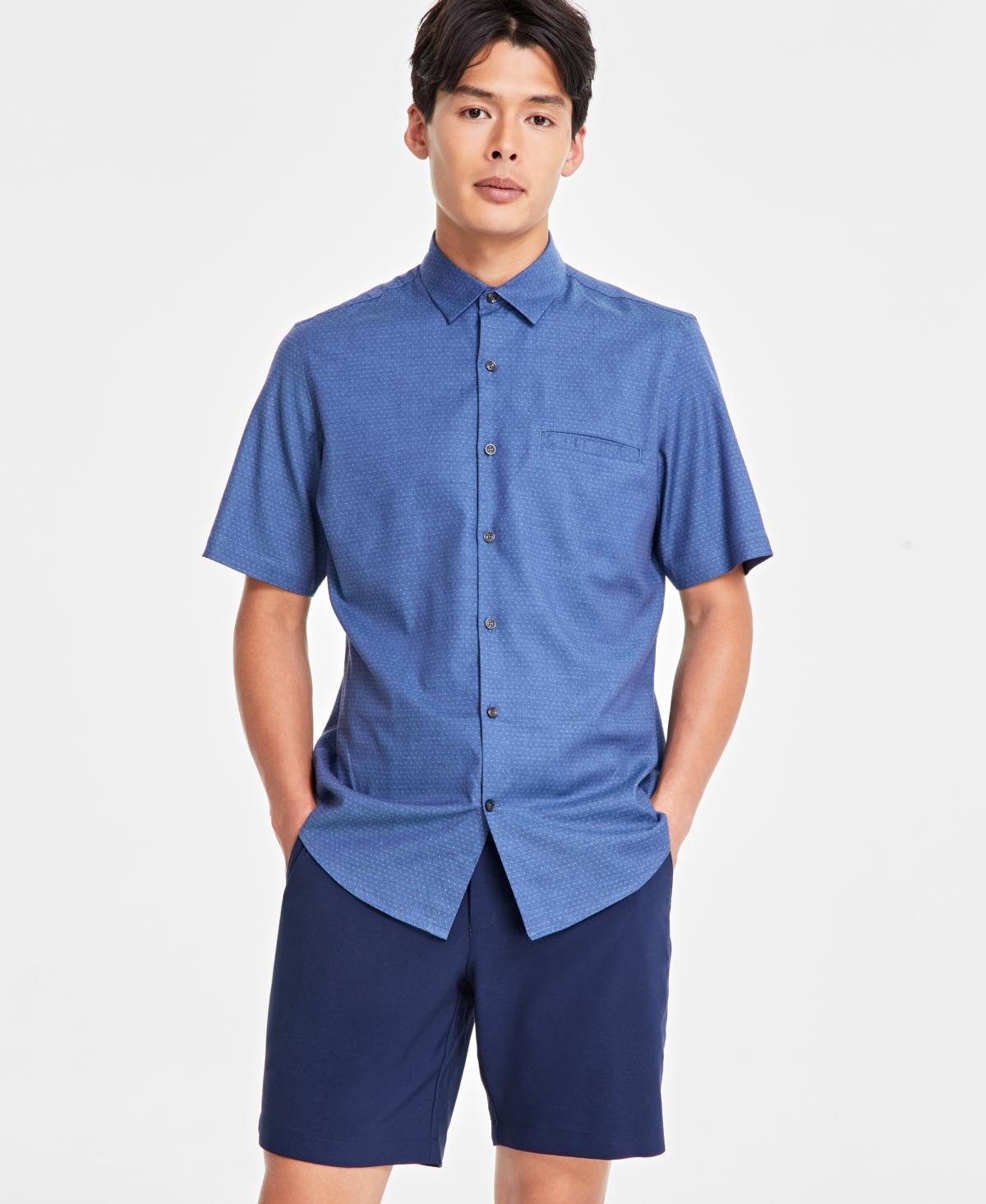 Alfani Mens Short-Sleeve Modern Stretch Dobby Shirt, Created for Macys Product Image